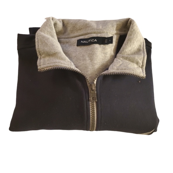 Nautica Mens Quarter Zip Pullover | Dk Blue/Grey | Large - Picture 3 of 6